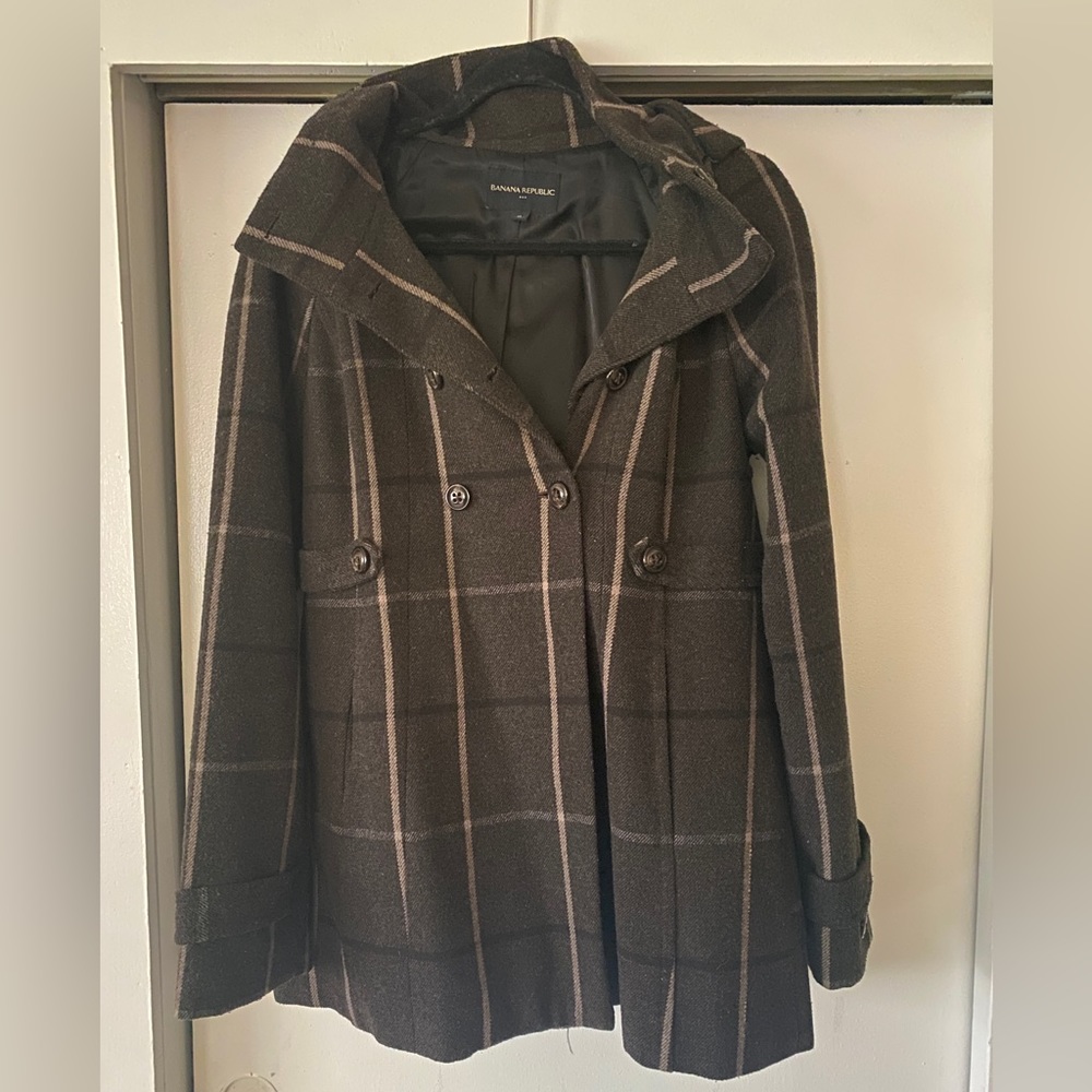 Banana Republic Wool Peacoat Brown/Plaid Size M